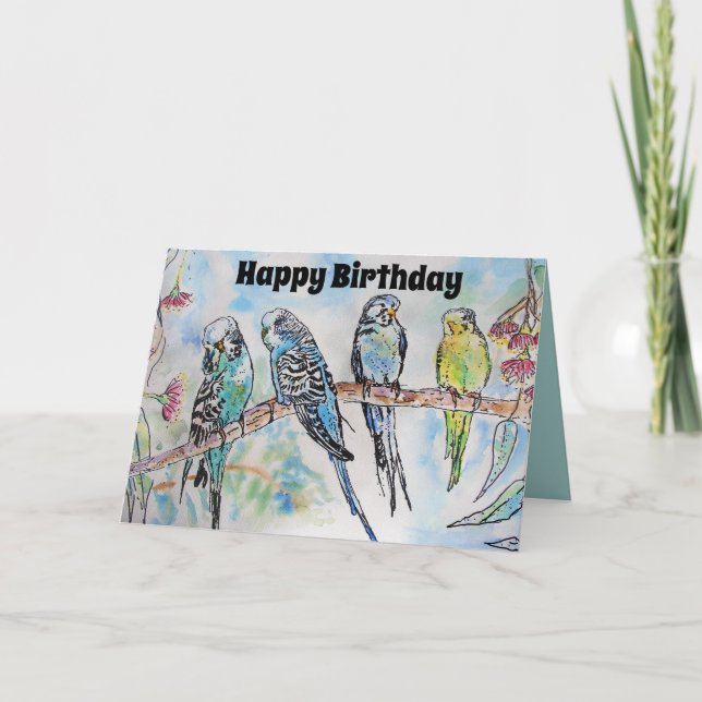 Tarjeta Bellos Budgerigars Budgies y Gum Blossom Card (Anverso)