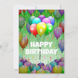 Tarjeta Bellos globos de cumpleaños y Confetti