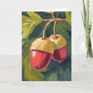 Tarjeta Bellotas de Otoño Aquarela Otoño Rojo Verde