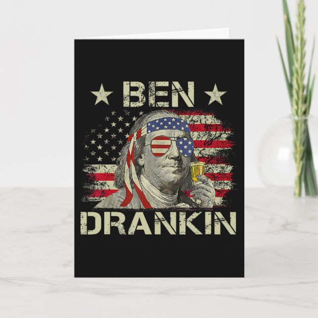 Tarjeta Ben Drankin Benjamin Franklin 4 de julio Divertido (Anverso)