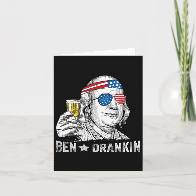 Tarjeta Ben Drankin - Benjamin Franklin bebiendo cerveza - (Anverso)