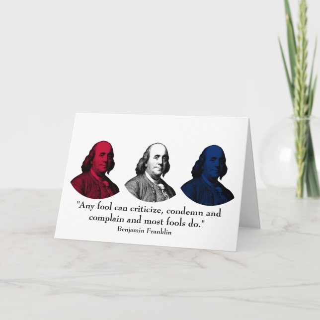 Tarjeta Ben Franklin y cita -- Rojo, blanco, y azul (Anverso)
