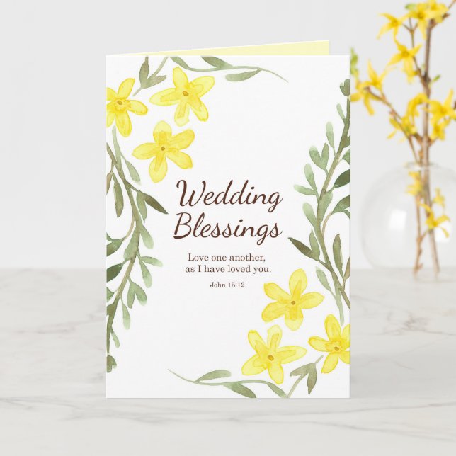 Tarjeta Bendición boda Biblia contra John 15 Religioso (flor amarilla)