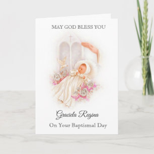 Tarjeta Bendición cruzada de los rosas de la niña del