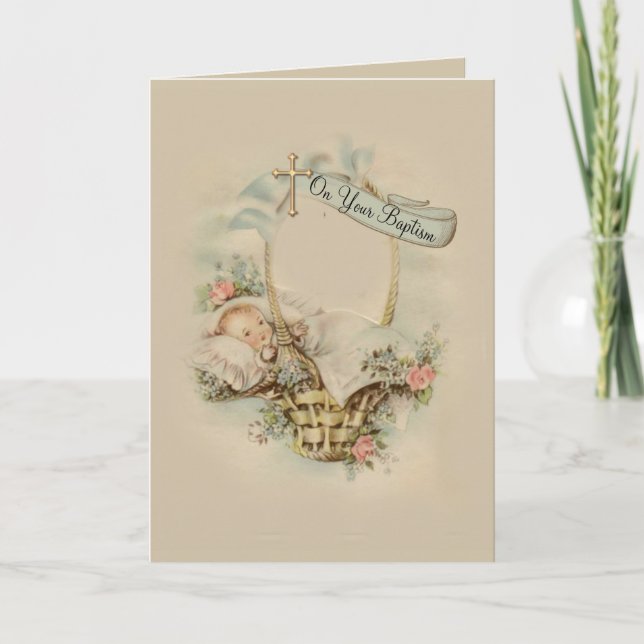 Tarjeta Bendición de bebé bautismal con cruz (Anverso)