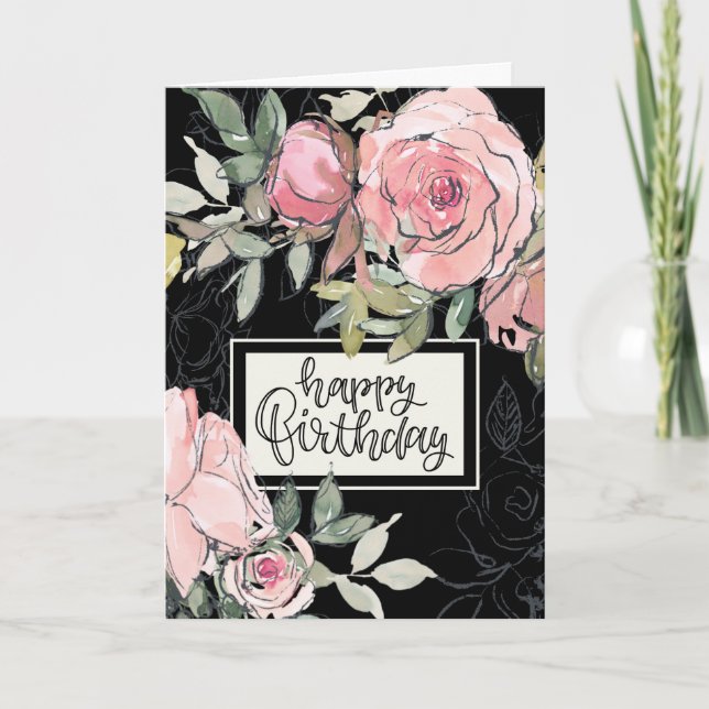 Tarjeta Bendición de cumpleaños Biblia versus flores rosas (Anverso)