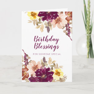 Tarjeta Bendición de cumpleaños Floral acuarela de Plum