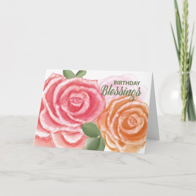 Tarjeta Bendición de cumpleaños Rosas de acuarela de gran  (Anverso)