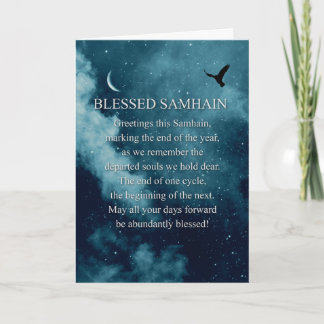 Tarjeta Bendición de Samhain Mística con Luna y Cuervo