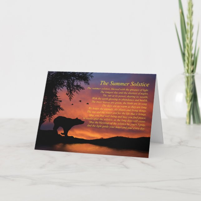Tarjeta Bendición del solsticio de verano con oso y pájaro (Anverso)
