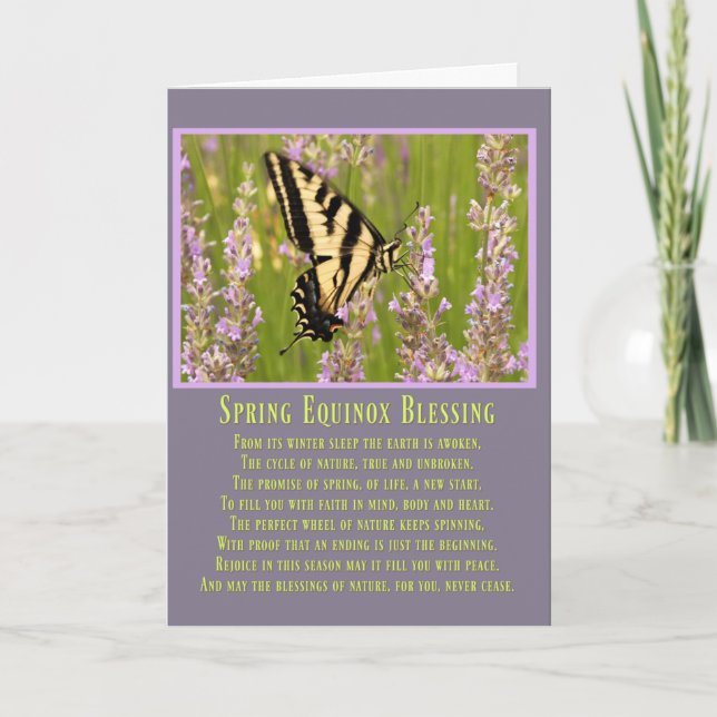Tarjeta Bendición equinoccio de primavera mariposa Ostara (Anverso)