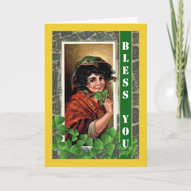 Tarjeta Bendición por el Día de San Patricio con Chica de  (Anverso)