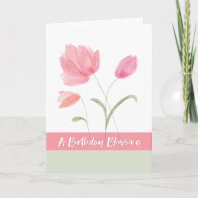 Tarjeta Bendición religiosa de las flores rosas de cumplea (Anverso)