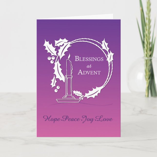 Tarjeta Bendiciones Advenidas Wreath Candle Purple (Anverso)