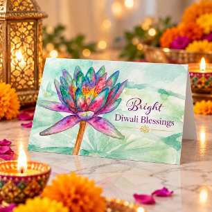 Tarjeta Bendiciones Brillantes de Diwali Flor de Loto