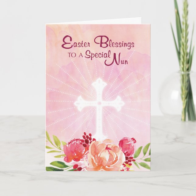 Tarjeta Bendiciones católicas de Pascua, acuarela rosa (Anverso)