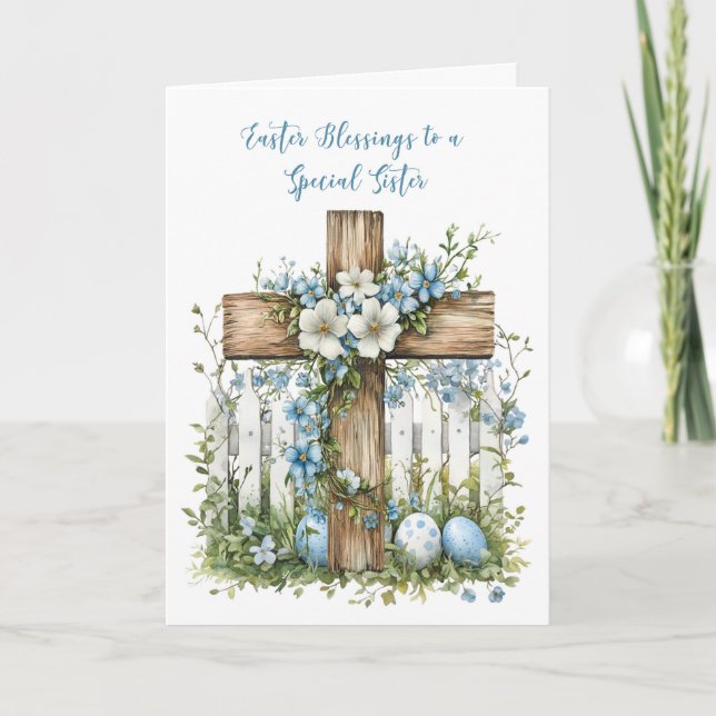 Tarjeta Bendiciones católicas de Pascua cruzan la valla bl (Anverso)