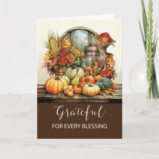 Tarjeta Bendiciones de Acción de Gracias agradecidas con n (Anverso)