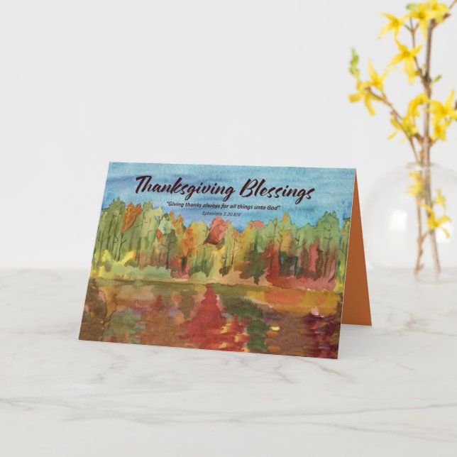 Tarjeta Bendiciones de Acción de Gracias Lago de Otoño Efe (flor amarilla)