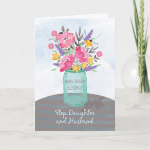 Tarjeta Bendiciones de aniversario para hijastra y esposo