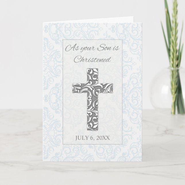 Tarjeta Bendiciones de Bautizo de Hijo Fecha Personalizada (Anverso)
