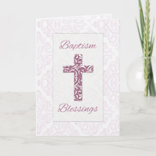 Tarjeta Bendiciones de Bautizo de Niña Cruces de Damasco R