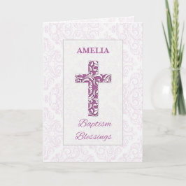 Tarjeta Bendiciones de Bautizo para Niña Cruces de Damasco