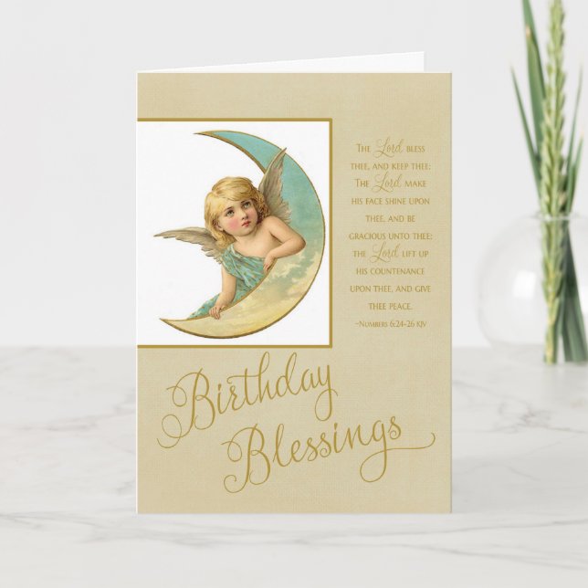 Tarjeta Bendiciones de cumpleaños Ángel de la Vieja con Es (Anverso)