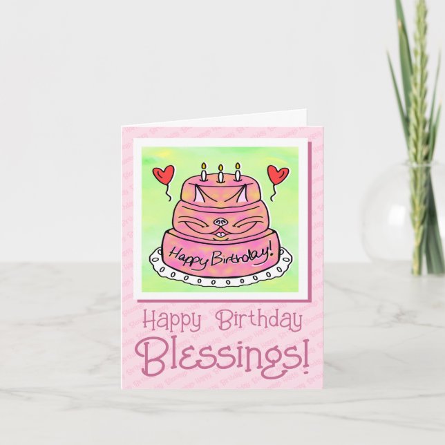 Tarjeta Bendiciones de cumpleaños felices pasteles de gato (Anverso)