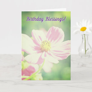 Tarjeta Bendiciones de Cumpleaños Flores Rosadas Feliz Cum