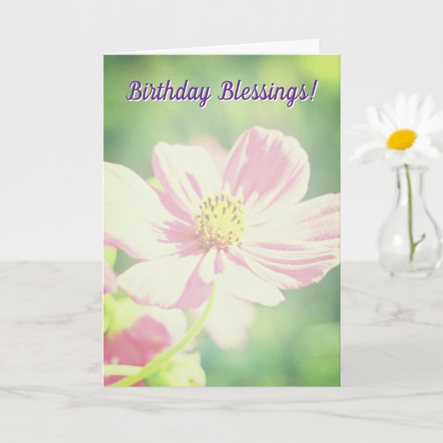 Tarjeta Bendiciones de Cumpleaños Flores Rosadas Feliz Cum (Planta pequeña)