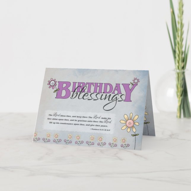 Tarjeta Bendiciones de cumpleaños flores y verso biblia (Anverso)