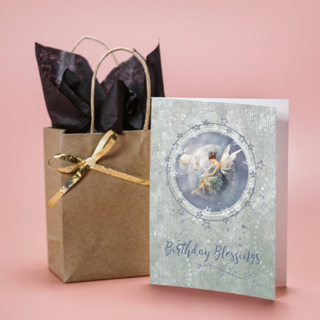 Tarjeta Bendiciones de cumpleaños hadas en la luna (Subido por el creador)