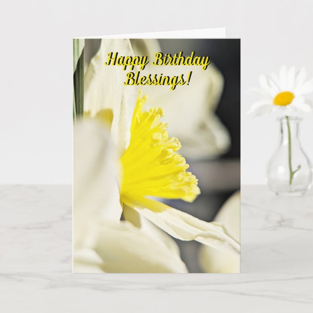 Tarjeta Bendiciones de Cumpleaños Narciso Amarillo Persona (Planta pequeña)