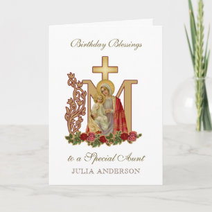 Tarjeta Bendiciones de cumpleaños tía Católica Virgen Marí