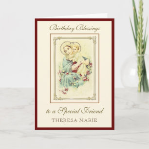 Tarjeta Bendiciones de cumpleaños Virgen María Jesús 