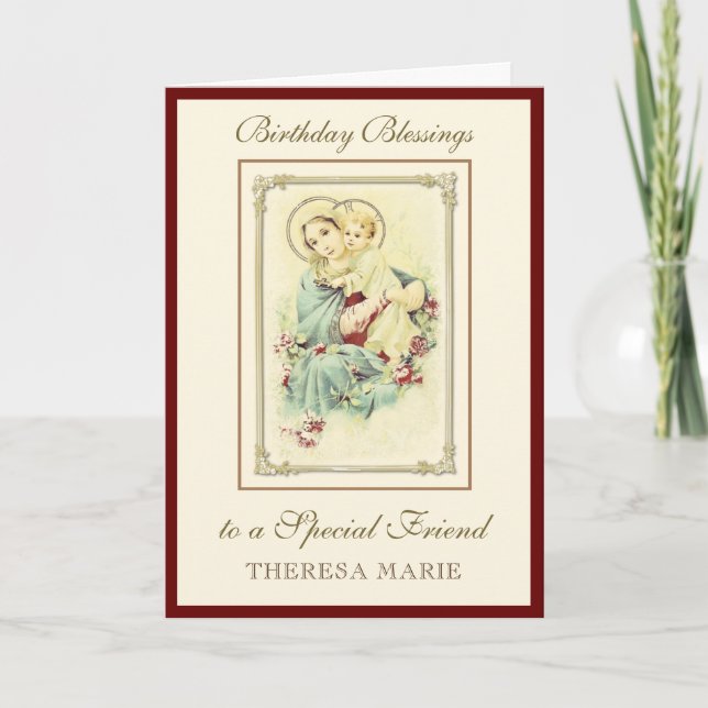 Tarjeta Bendiciones de cumpleaños Virgen María Jesús  (Anverso)