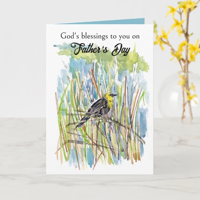 Tarjeta Bendiciones de Dios Día del Padre Lago Black Bird (flor amarilla)