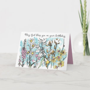 Tarjeta Bendiciones de Dios en tu cumpleaños flores de mar