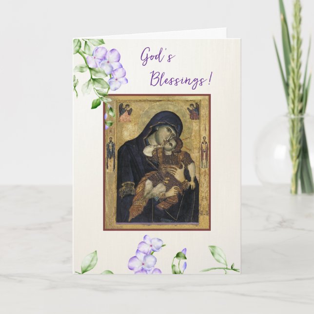 Tarjeta Bendiciones de Dios Theotokos Cumpleaños del Niño  (Anverso)