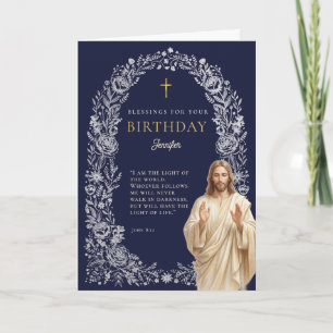 Tarjeta Bendiciones de Jesús Azul Marino Cumpleaños