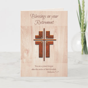 Tarjeta Bendiciones de Jubilación Sacerdote, Cruz en Mader