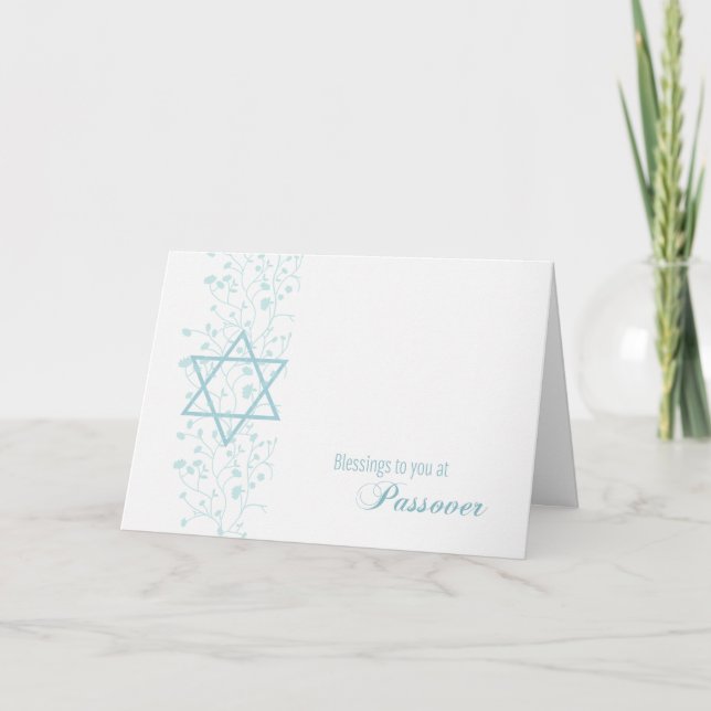 Tarjeta Bendiciones de la Pascua, Flores Azules, Estrella  (Anverso)