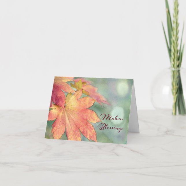 Tarjeta Bendiciones de Mabon de Hojas de Otoño (Anverso)