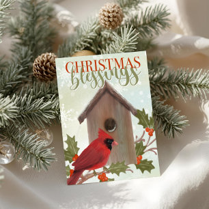Tarjeta Bendiciones de Navidad Cardenal y Casita para Pája