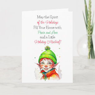 Tarjeta Bendiciones de Navidad de duendecito vintage adora