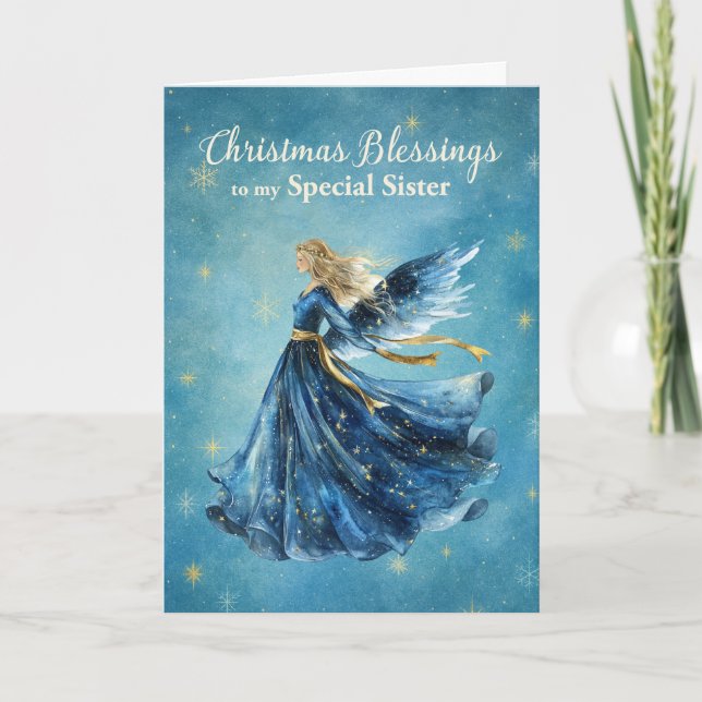 Tarjeta Bendiciones de Navidad para mi hermana Ángel de la (Anverso)
