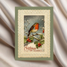 Bendiciones de Navidad Robin Reproducción Vintage
