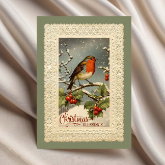 Tarjeta Bendiciones de Navidad Robin Reproducción Vintage