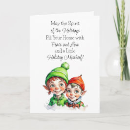Tarjeta Bendiciones de Navidades de pequeños elfos vacíos
